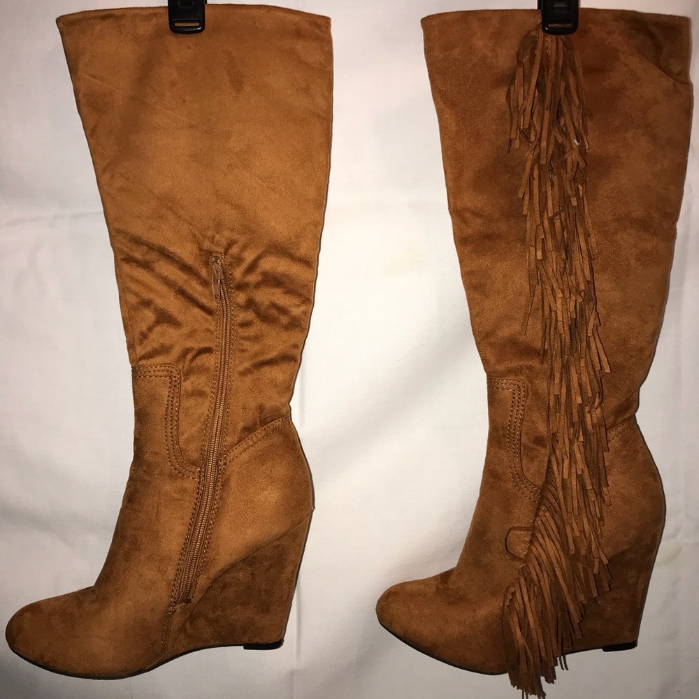 Charlotte Russe Suede Knee High Fringe Boots